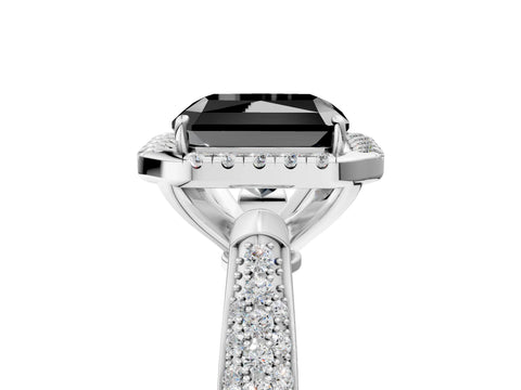 White gold Fancy Black Radiant Cut Halo Diamond Ring with Pavé Band_41