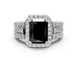 White gold Fancy Black Radiant Cut Halo Diamond Ring with Round  Split Shank and Prong Setting_48
