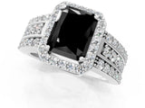 White gold Fancy Black Radiant Cut Halo Diamond Ring with Round  Split Shank and Prong Setting_49