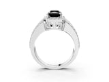 White gold Fancy Black Radiant Cut Halo Diamond Ring with Round  Split Shank and Prong Setting_51