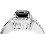 White gold Fancy Black Radiant Cut Halo Diamond Ring with Round  Split Shank and Prong Setting_52
