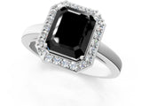 White gold Fancy Black Radiant Cut Halo Diamond Ring with Solitaire Band and Prong Setting_1