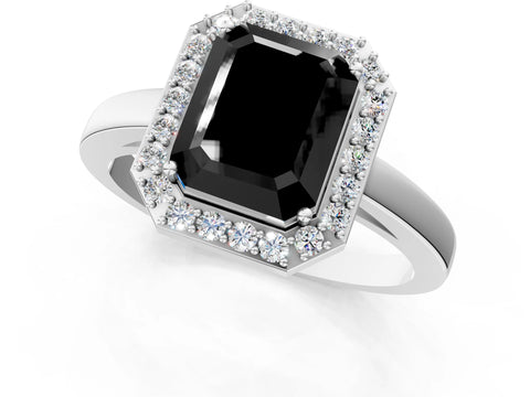 White gold Fancy Black Radiant Cut Halo Diamond Ring with Solitaire Band and Prong Setting_1