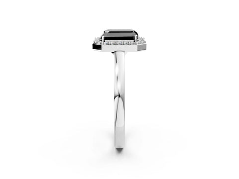 White gold Fancy Black Radiant Cut Halo Diamond Ring with Solitaire Band and Prong Setting_2