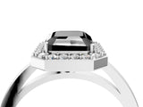 White gold Fancy Black Radiant Cut Halo Diamond Ring with Solitaire Band and Prong Setting_4