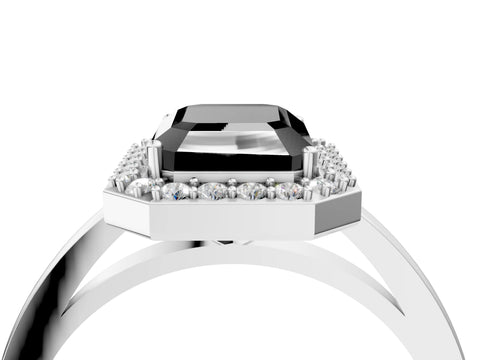 White gold Fancy Black Radiant Cut Halo Diamond Ring with Solitaire Band and Prong Setting_4