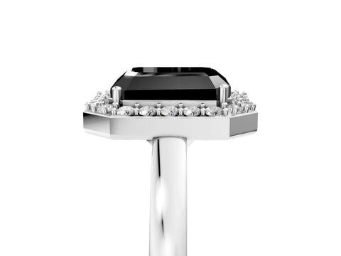 White gold Fancy Black Radiant Cut Halo Diamond Ring with Solitaire Band and Prong Setting_5