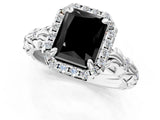 White gold Fancy Black Radiant Cut Halo Diamond Solitaire with Filigree Band and Four-Prong Setting_1