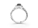White gold Fancy Black Radiant Cut Halo Diamond Solitaire with Filigree Band and Four-Prong Setting_3