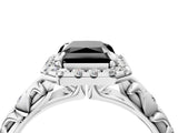 White gold Fancy Black Radiant Cut Halo Diamond Solitaire with Filigree Band and Four-Prong Setting_4