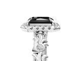 White gold Fancy Black Radiant Cut Halo Diamond Solitaire with Filigree Band and Four-Prong Setting_5