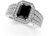 White gold Fancy Black Radiant Cut Halo Diamond Split Shank Ring with Prong Setting_1