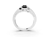 White gold Fancy Black Radiant Cut Halo Diamond Split Shank Ring with Prong Setting_3