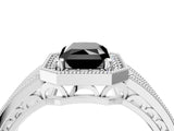 White gold Fancy Black Radiant Cut Halo Diamond Split Shank Ring with Prong Setting_4