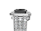 White gold Fancy Black Radiant Cut Halo Diamond Split Shank Ring with Prong Setting_5