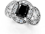 White gold Fancy Black Radiant Cut Halo Milgrain Diamond Engagement Ring with Leaf Band and Four-Prong Setting_1