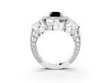 White gold Fancy Black Radiant Cut Halo Milgrain Diamond Engagement Ring with Leaf Band and Four-Prong Setting_3