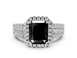 White gold Fancy Black Radiant Cut Halo Pavé Diamond Engagement Ring with Split Shank and Four-Prong Setting_3