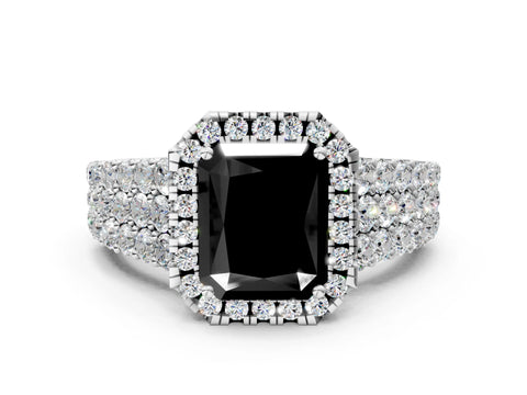 White gold Fancy Black Radiant Cut Halo Pavé Diamond Engagement Ring with Split Shank and Four-Prong Setting_3