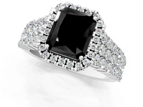 White gold Fancy Black Radiant Cut Halo Pavé Diamond Engagement Ring with Split Shank and Four-Prong Setting_4