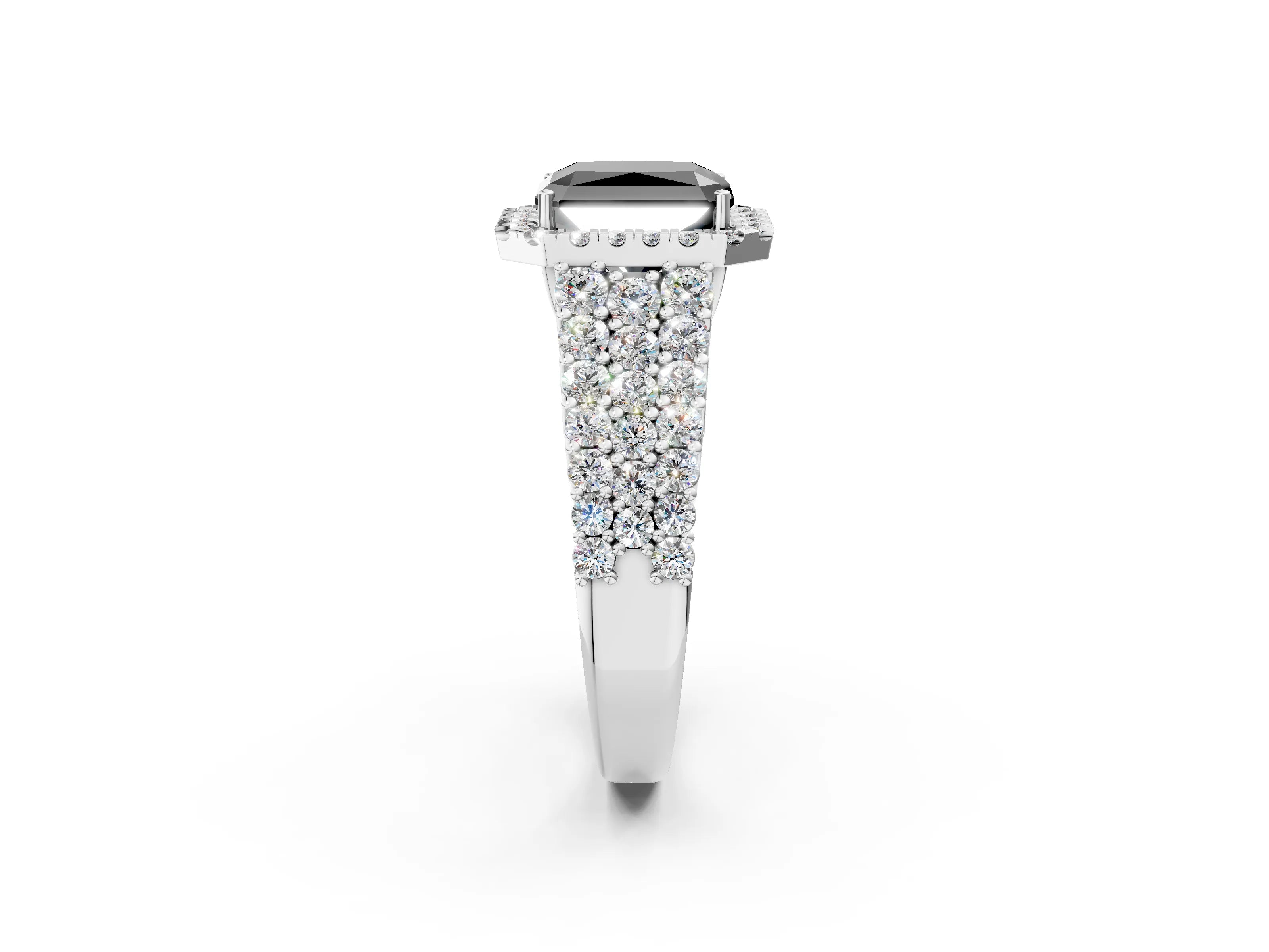 White gold Fancy Black Radiant Cut Halo Pavé Diamond Engagement Ring with Split Shank and Four-Prong Setting_5