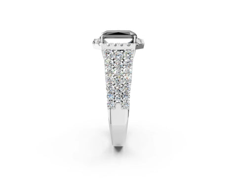 White gold Fancy Black Radiant Cut Halo Pavé Diamond Engagement Ring with Split Shank and Four-Prong Setting_5