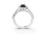 White gold Fancy Black Radiant Cut Halo Pavé Diamond Engagement Ring with Split Shank and Four-Prong Setting_6