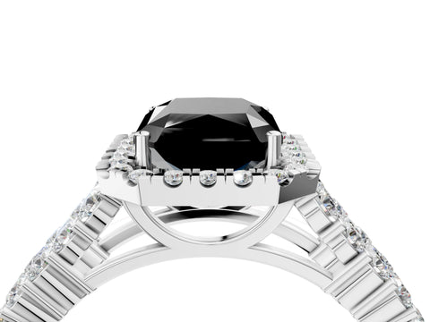 White gold Fancy Black Radiant Cut Halo Pavé Diamond Engagement Ring with Split Shank and Four-Prong Setting_7