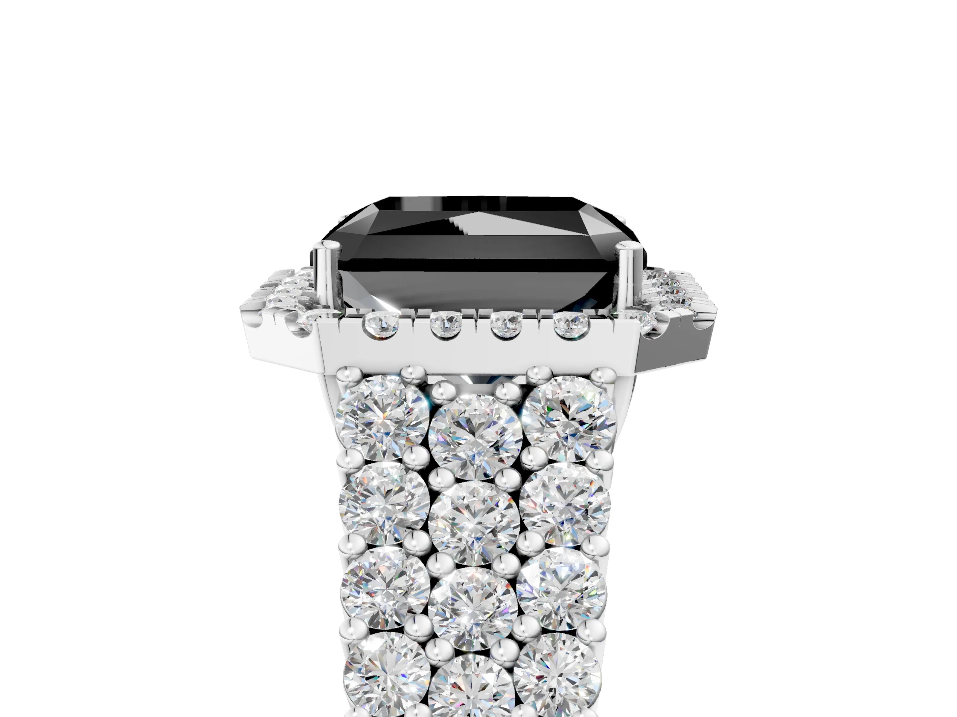 White gold Fancy Black Radiant Cut Halo Pavé Diamond Engagement Ring with Split Shank and Four-Prong Setting_8
