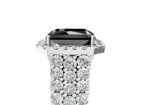 White gold Fancy Black Radiant Cut Halo Pavé Diamond Engagement Ring with Split Shank and Four-Prong Setting_8