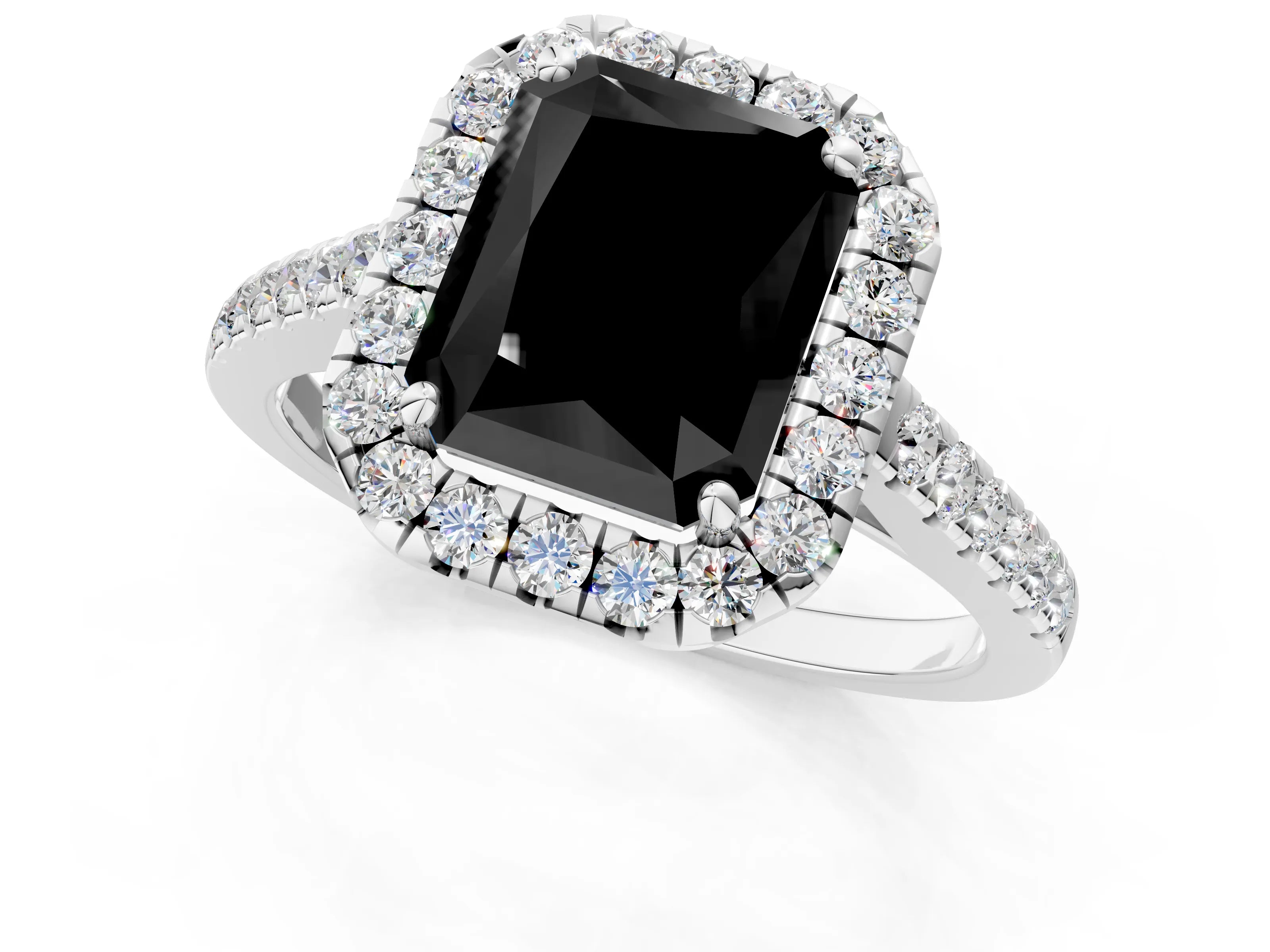 White gold Fancy Black Radiant Cut Halo Pave Diamond Engagement Ring with Four-Prong Setting_1