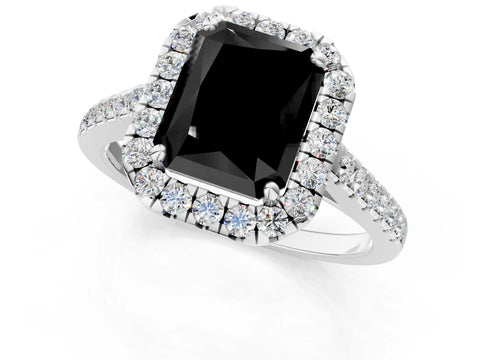 White gold Fancy Black Radiant Cut Halo Pave Diamond Engagement Ring with Four-Prong Setting_1
