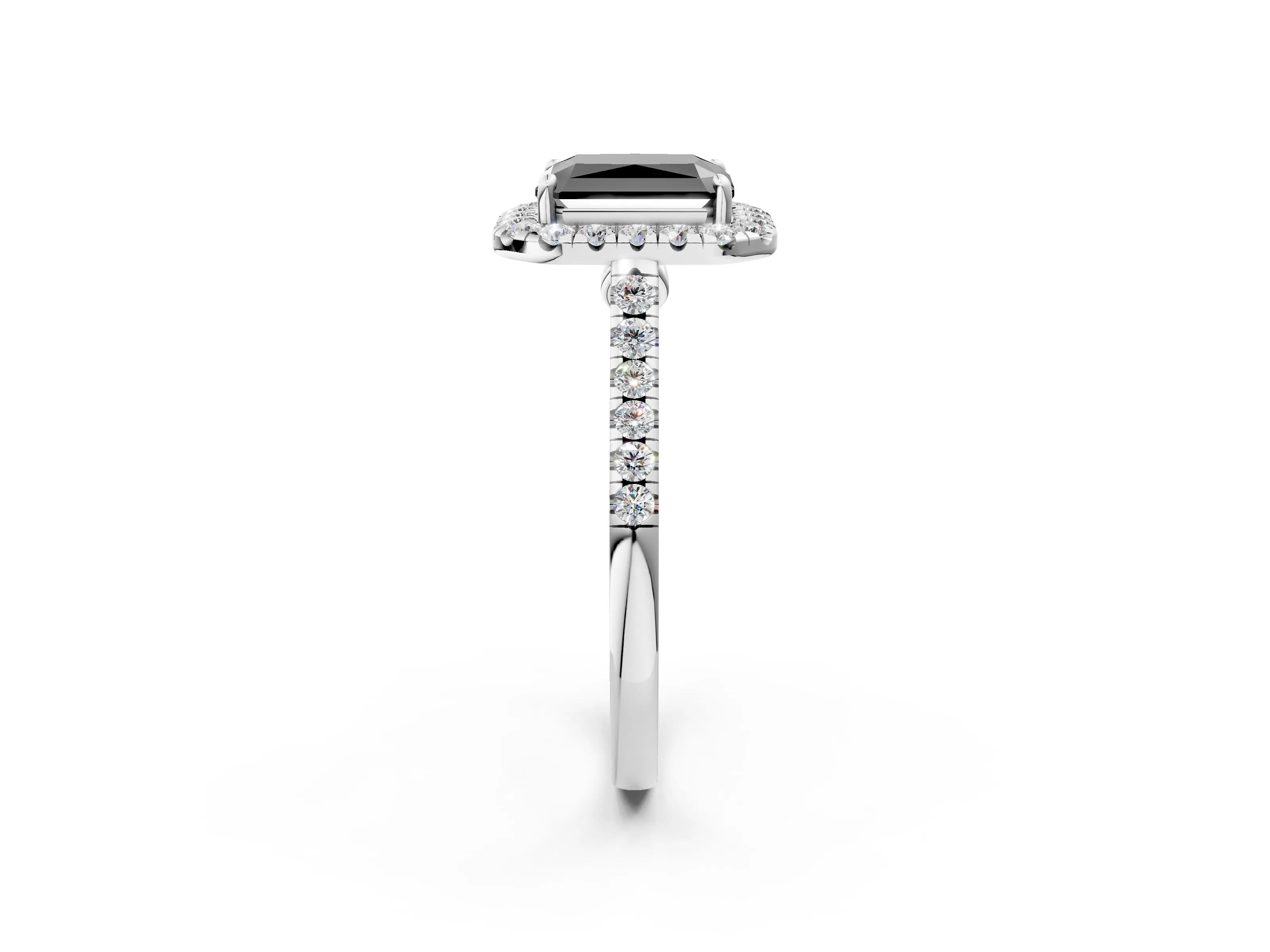 White gold Fancy Black Radiant Cut Halo Pave Diamond Engagement Ring with Four-Prong Setting_2