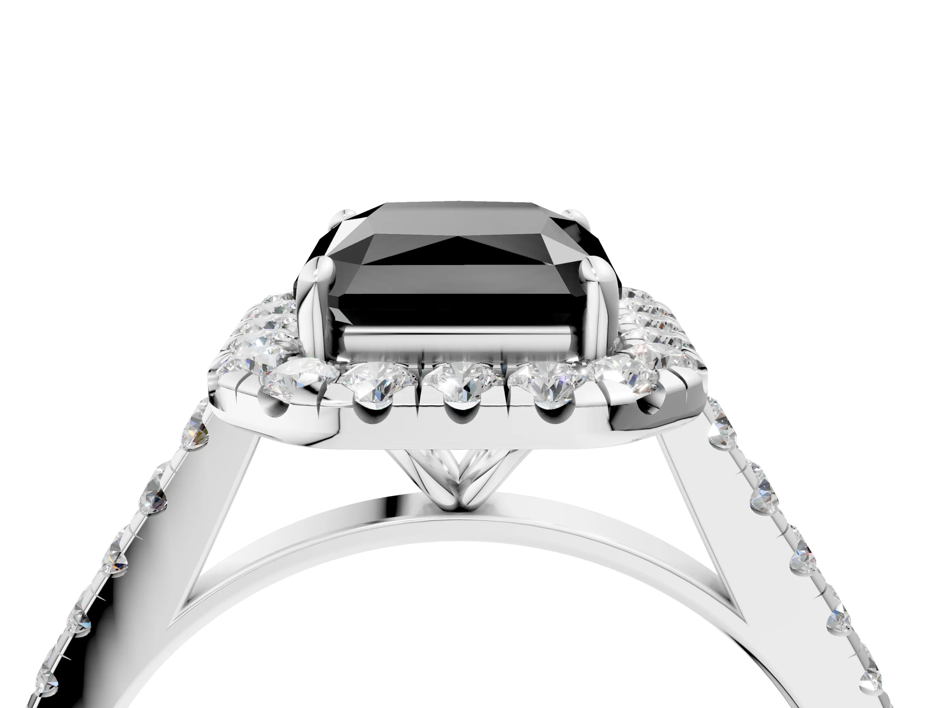 White gold Fancy Black Radiant Cut Halo Pave Diamond Engagement Ring with Four-Prong Setting_4
