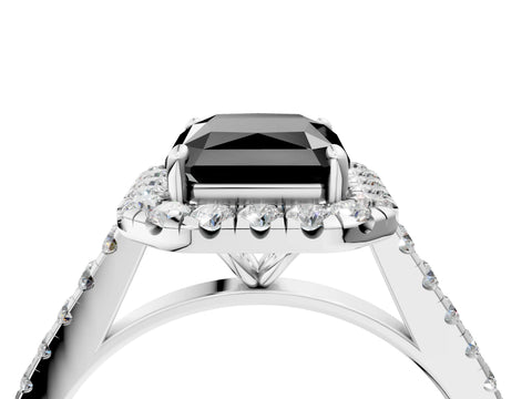 White gold Fancy Black Radiant Cut Halo Pave Diamond Engagement Ring with Four-Prong Setting_4