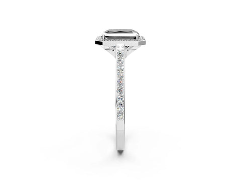White gold Fancy Black Radiant Cut Halo Round Diamond Pavé Band with Four-Prong Setting_17