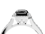 White gold Fancy Black Radiant Cut Halo Round Diamond Pavé Band with Four-Prong Setting_19