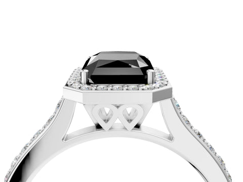 White gold Fancy Black Radiant Cut Halo Round Diamond Pavé Band with Four-Prong Setting_19