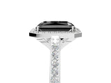White gold Fancy Black Radiant Cut Halo Round Diamond Pavé Band with Four-Prong Setting_20
