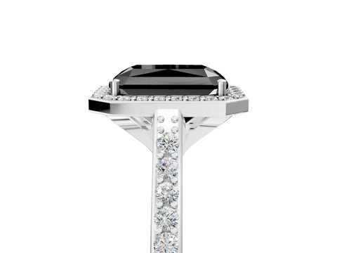 White gold Fancy Black Radiant Cut Halo Round Diamond Pavé Band with Four-Prong Setting_20