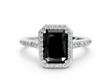 White gold Fancy Black Radiant Cut Halo Round Diamond Pavé Band with Four-Prong Setting_27