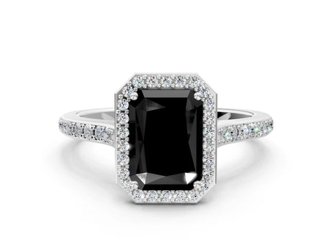 White gold Fancy Black Radiant Cut Halo Round Diamond Pavé Band with Four-Prong Setting_27