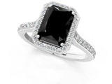 White gold Fancy Black Radiant Cut Halo Round Diamond Pavé Band with Four-Prong Setting_28