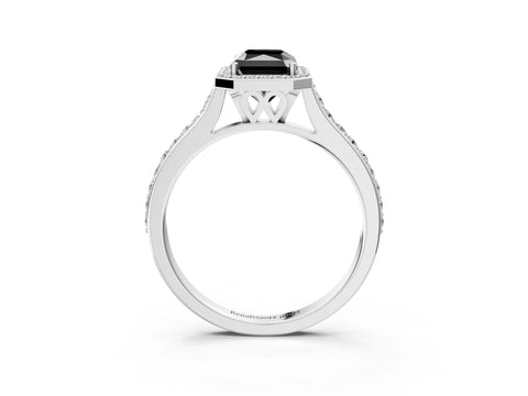 White gold Fancy Black Radiant Cut Halo Round Diamond Pavé Band with Four-Prong Setting_30