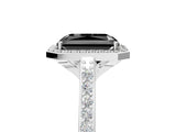 White gold Fancy Black Radiant Cut Halo Round Diamond Pavé Band with Four-Prong Setting_32
