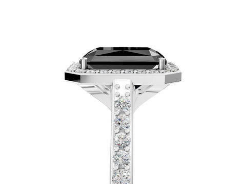 White gold Fancy Black Radiant Cut Halo Round Diamond Pavé Band with Four-Prong Setting_32