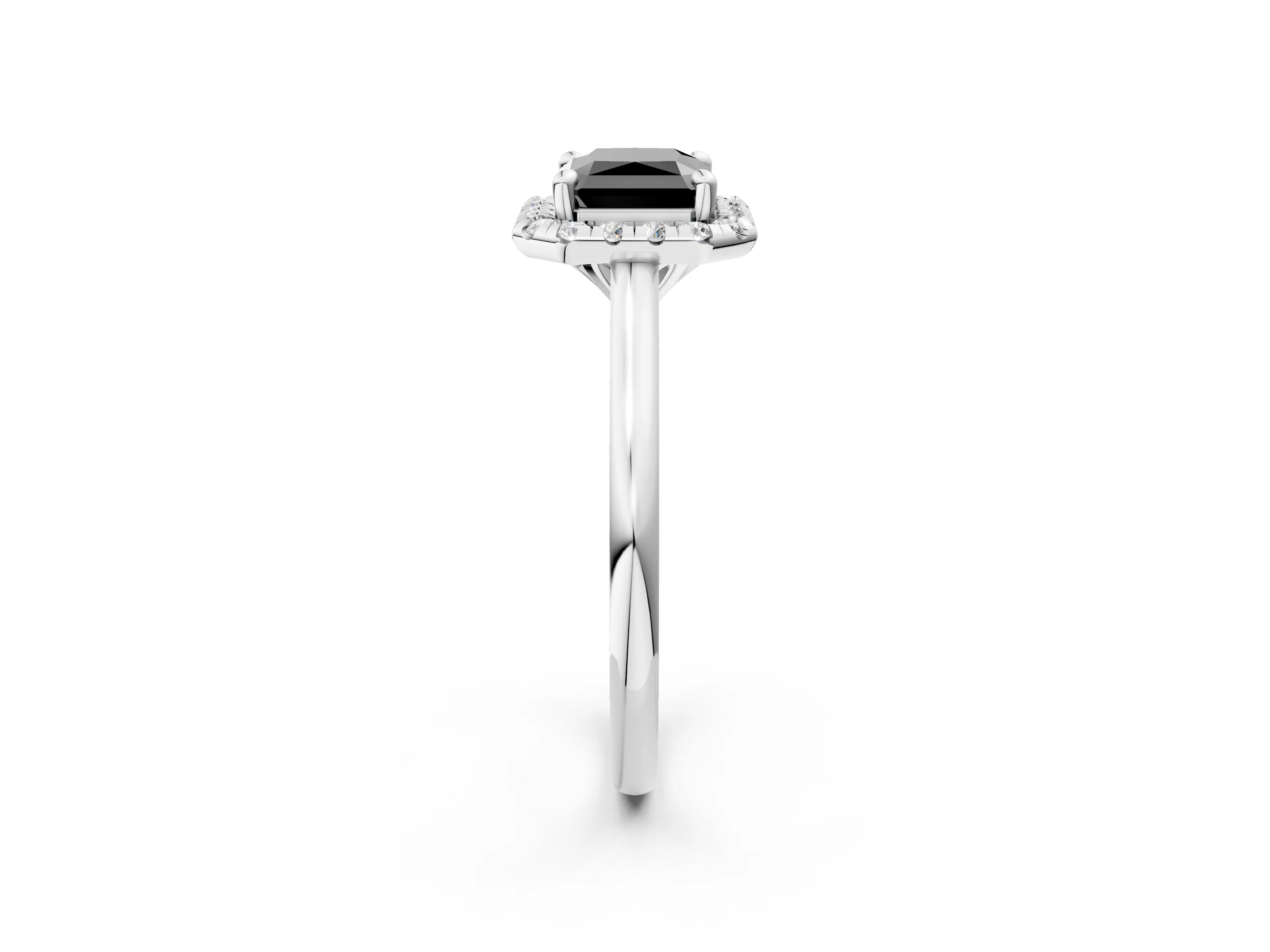 White gold Fancy Black Radiant Cut Halo Round Diamond Solitaire Engagement Ring with Pave Band and Four-Prong Setting_14
