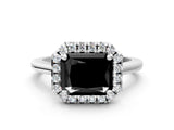 White gold Fancy Black Radiant Cut Halo Round Diamond Solitaire Engagement Ring with Pave Band and Four-Prong Setting_24