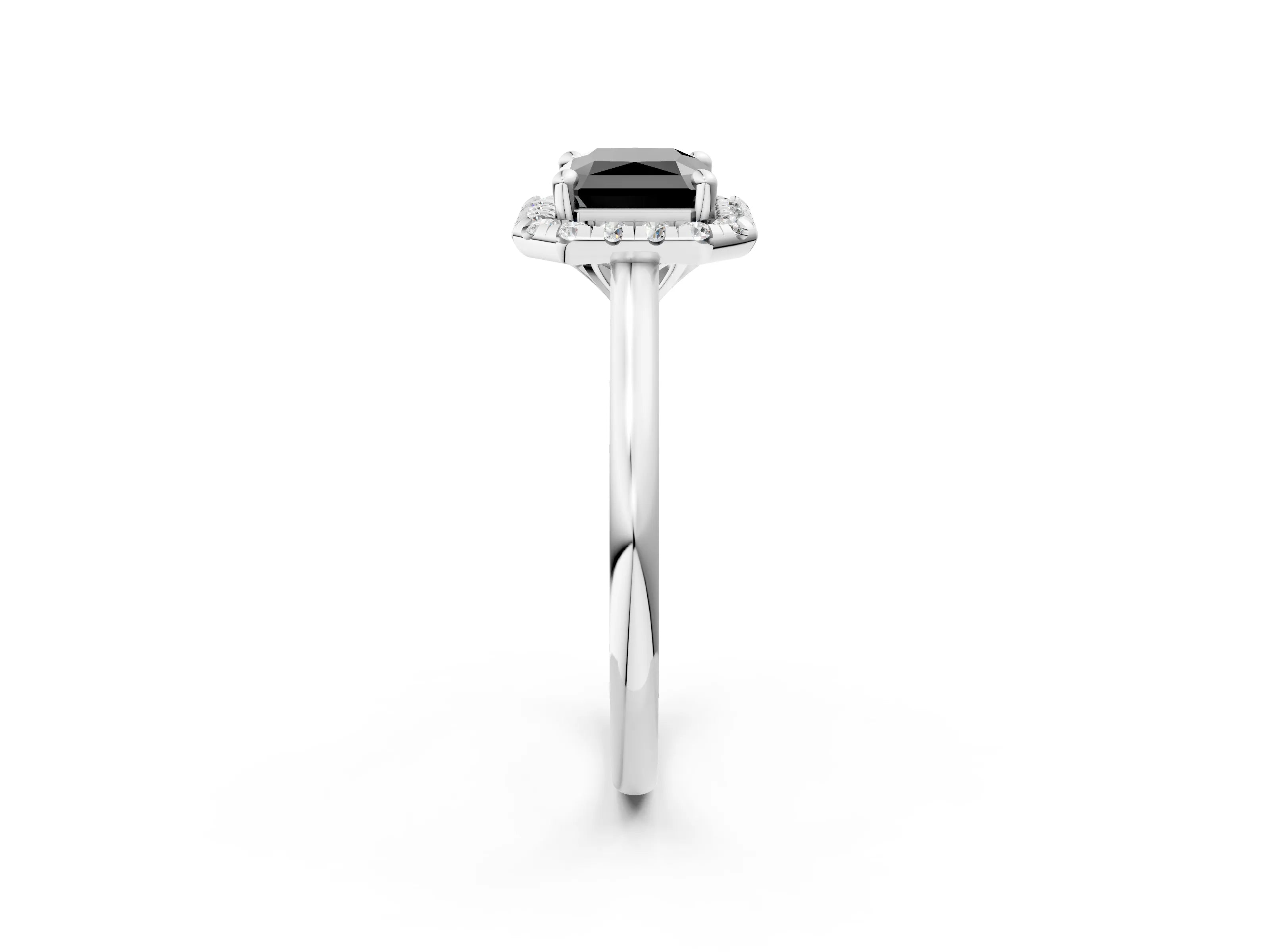 White gold Fancy Black Radiant Cut Halo Round Diamond Solitaire Engagement Ring with Pave Band and Four-Prong Setting_26