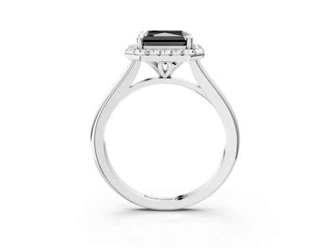 White gold Fancy Black Radiant Cut Halo Round Diamond Solitaire Engagement Ring with Pave Band and Four-Prong Setting_27